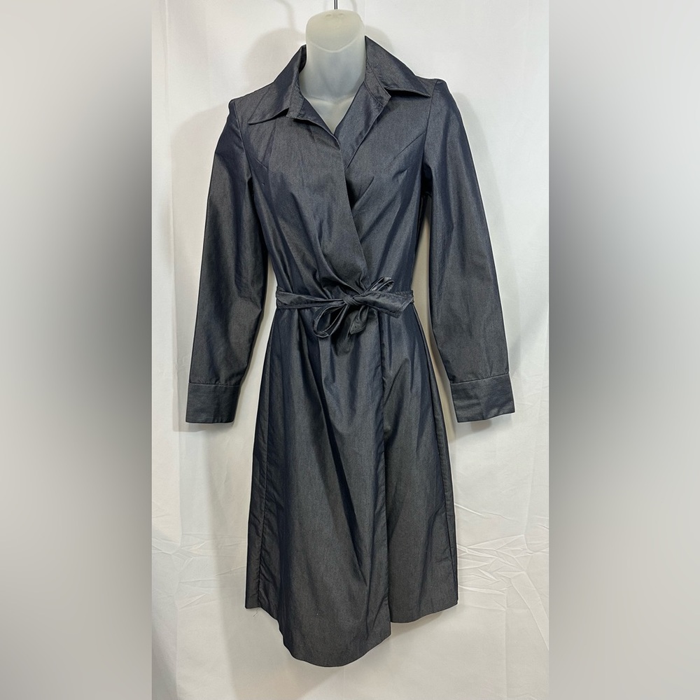 COPY - COPY - Banana Republic Steel Blue Sheen L/S Wrap Dress Size 4 Made In It…